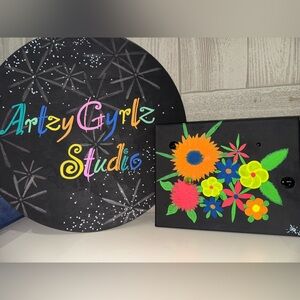 Colorful Floral Art on Black Canvas